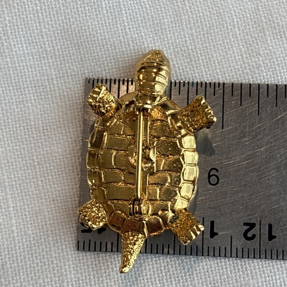 Damascene Turtle Brooch Etched Black Gold Birds & Flowers Toledo Spain 1.5" - Picture 9 of 9